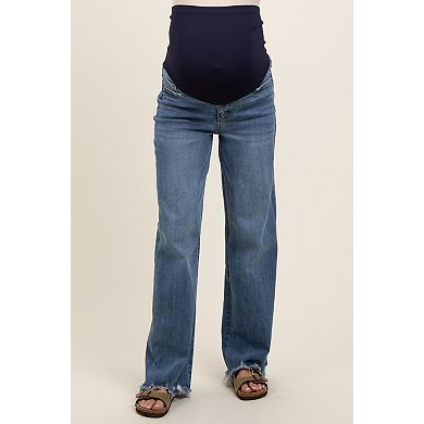 Maternity Wide Leg Distressed Hem Maternity Jeans