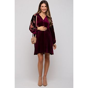 Maternity Velvet Floral Long Sleeve Dress