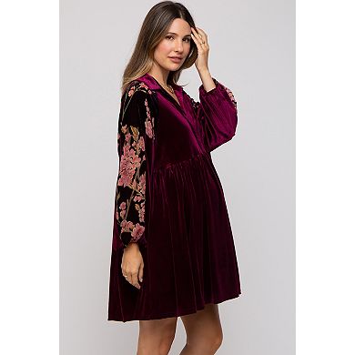 Maternity Velvet Floral Long Sleeve Dress