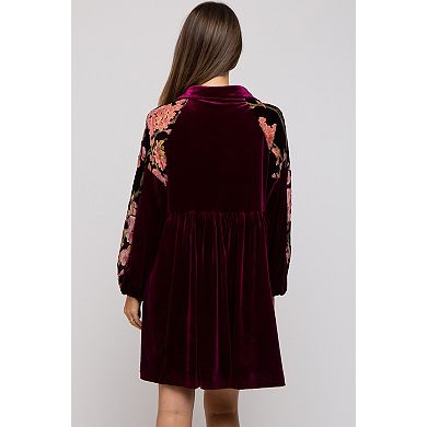 Maternity Velvet Floral Long Sleeve Dress