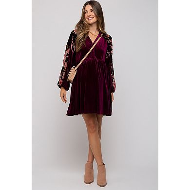 Maternity Velvet Floral Long Sleeve Dress