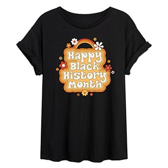 Juniors' Happy Black History Month Floral Cropped Tee
