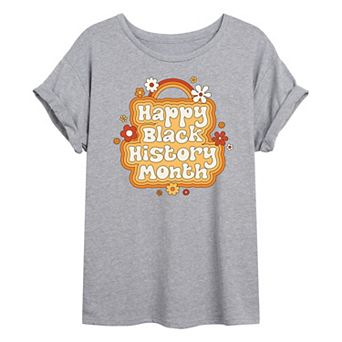 Juniors' Happy Black History Month Floral Cropped Tee