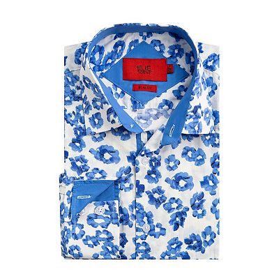 Elie Balleh Boy's Slim Fit Floral Sport Button-Down Shirt - Blue, 6