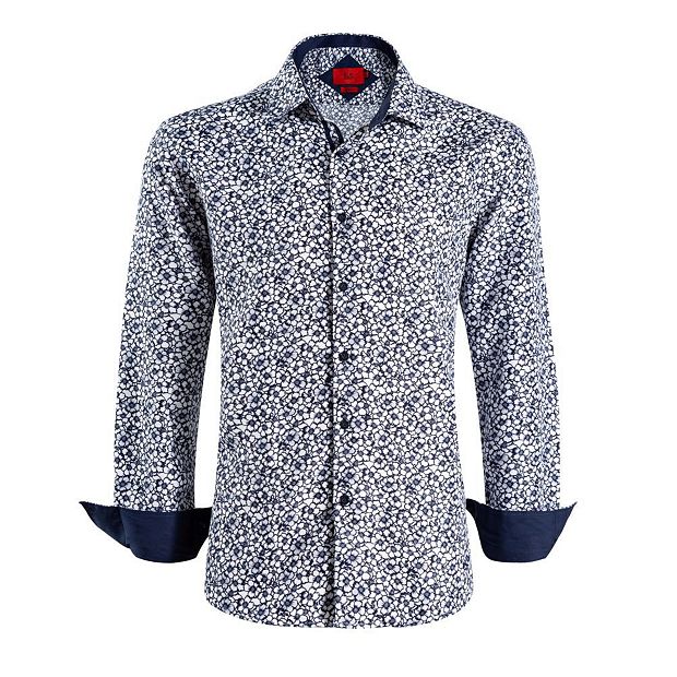 Elie Balleh Men's White Floral Print Slim Fit Button-Down Shirt - XXL/18-18.5