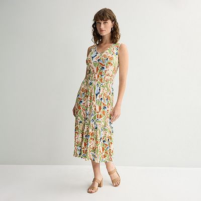 shirred midi dress Ditsy with Sustainable Cotton Blue Lining 100% Poylester Style it with sandals and a straw bag for daytime Sleeveless Shirred Midi Dress -