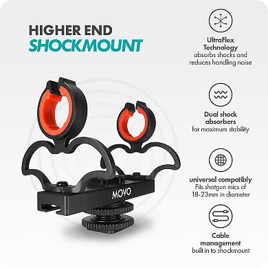 Movo SM6H Ultraflex Premium Shockmount for Shotgun Microphones with Grip Handle