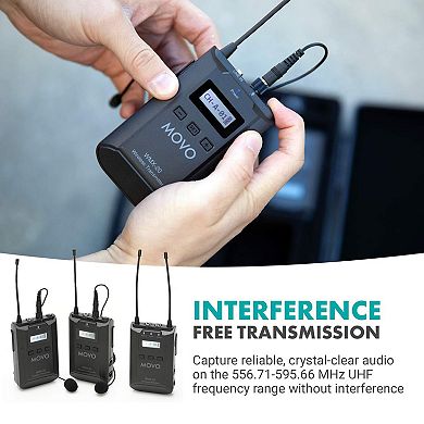 Movo WMX-20-DUO 48-Channel UHF Wireless Lavalier Microphone System Compatible with DSLR Cameras