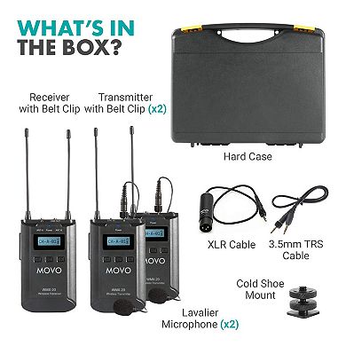 Movo WMX-20-DUO 48-Channel UHF Wireless Lavalier Microphone System Compatible with DSLR Cameras