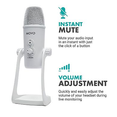 Movo UM700W White Desktop USB Microphone for Computer