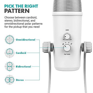 Movo UM700W White Desktop USB Microphone for Computer