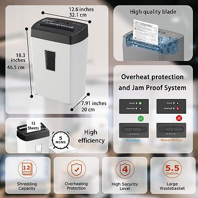 Bonsaii Heavy-Duty 12-Sheet Shredder P-4 high Security 5.5-Gallon bin with a Transparent Window