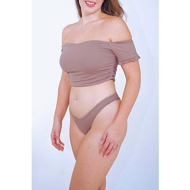 Cali off-the-shoulder bikini crop top with short sleeves