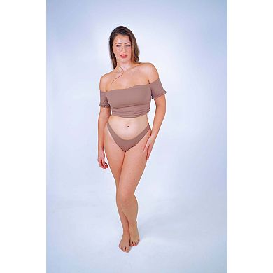 Cali off-the-shoulder bikini crop top with short sleeves