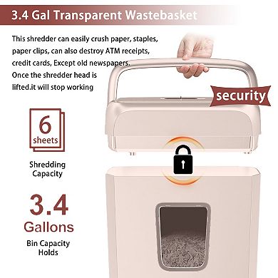 Bonsaii 6-Sheet Cross-Cut Shredder P-4 High Security Level 3-Minute Continuous Shredding 3.4-Gal Bin