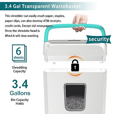 Bonsaii High Security Home Office Shredder 6-Sheet Cross-Cut w/ Convenient Handle & Wastebasket