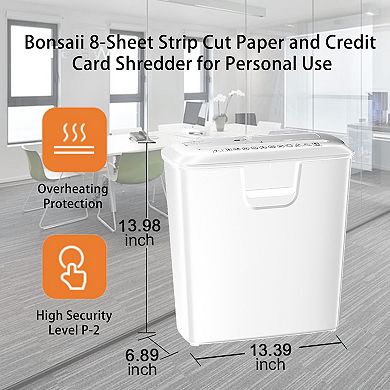 Bonsaii Quiet 8-Sheet Strip-Cut Shredder Overheat Protection 3.4-Gallon bin