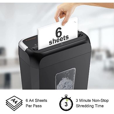 Bonsaii 6-Sheet Cross-Cut Shredder for Paper/Credit Cards/Mail/Staples/Clips w/ Clear Bin & Handle