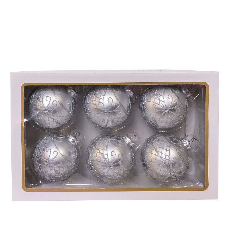 Kurt Adler 6-pc. 80MM Glass Ball Christmas Ornament Set, Silver