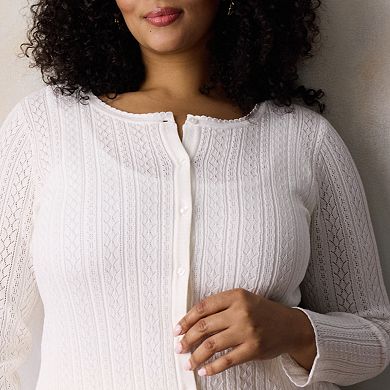 Plus Size LC Lauren Conrad Pointelle Cardigan