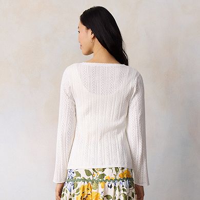 Petite LC Lauren Conrad Pointelle Sweater Cardigan
