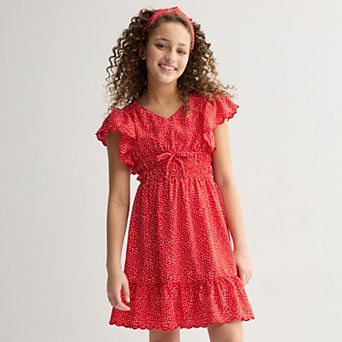 Girls 7-16 Speechless Ruffle Sleeve Dot Dress