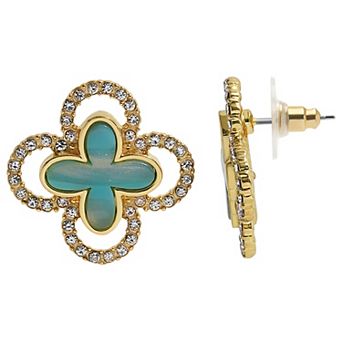 Emberly Gold Tone Green Clover Post Earrings