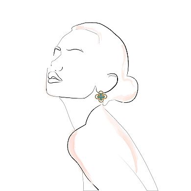 Emberly Gold Tone Green Clover Post Earrings