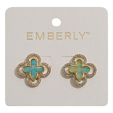 Emberly Gold Tone Green Clover Post Earrings