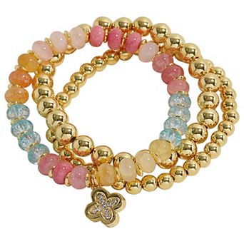 Emberly Gold Tone 3-Pack Bead Clover Stretch Bracelet