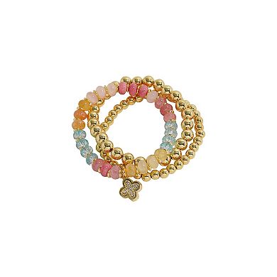 Emberly Gold Tone 3-Pack Bead Clover Stretch Bracelet