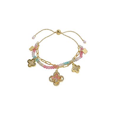 Emberly Gold Tone Clover Pull Tie Bracelet