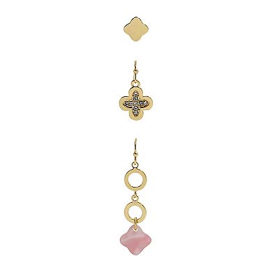Emberly 3-Pair Gold Tone Clover & Simulated Stone Earring Set