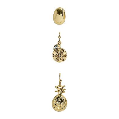 Emberly 3-Pair Gold Tone Sand Dollar & Pineapple Earring Set