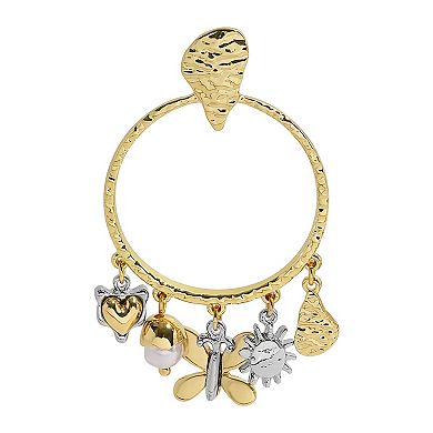 Emberly Gold Tone Simulated Pearl Multi Charm Earrings