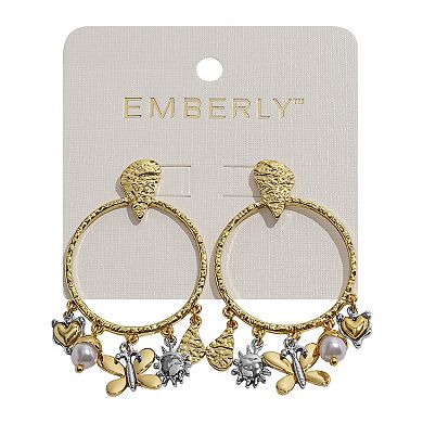 Emberly Gold Tone Simulated Pearl Multi Charm Earrings