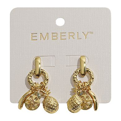 Emberly Gold Tone Fruit Charm Drop Earrings