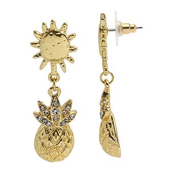 Emberly Gold Tone Sun Drop Pineapple Earrings