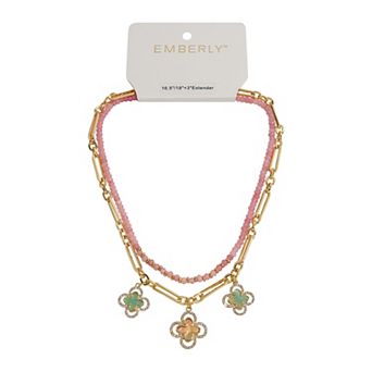 Emberly Gold Tone Clover Necklace