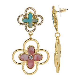 Emberly Gold Tone Clover Pave Drop Earrings