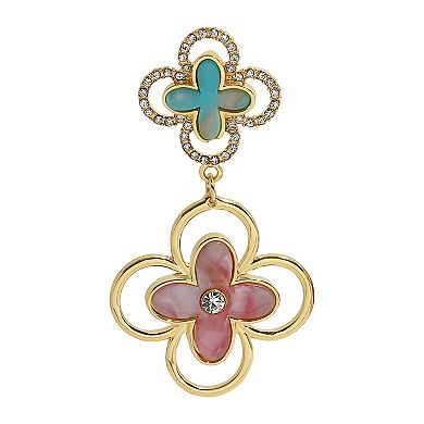 Emberly Gold Tone Clover Pave Drop Earrings