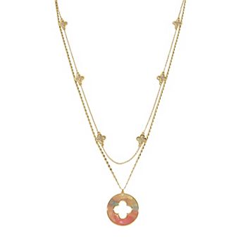 Emberly Gold Tone 2 Row Clover Cutout Pendant Necklace