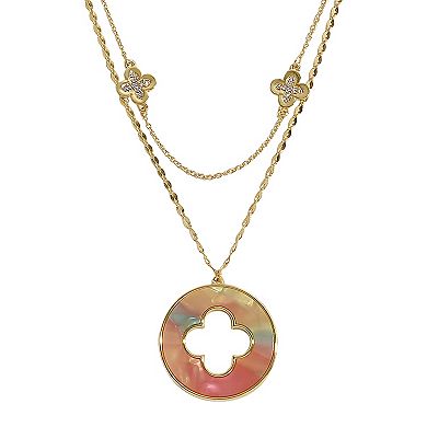 Emberly Gold Tone 2 Row Clover Cutout Pendant Necklace