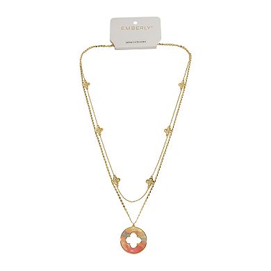 Emberly Gold Tone 2 Row Clover Cutout Pendant Necklace