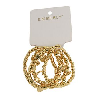 Emberly 5 pc Gold Tone Bead Charm Stretch Bracelet Set