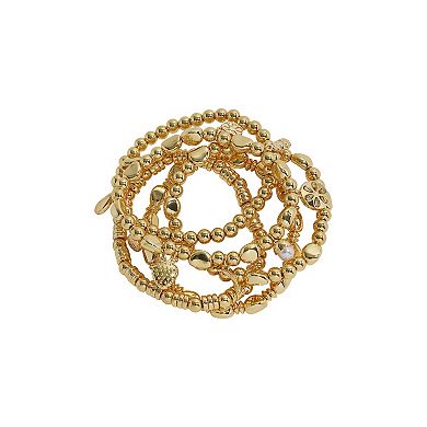 Emberly 5-Piece Gold Tone Bead Charm Stretch Bracelet Set