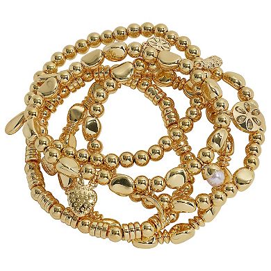 Emberly 5-Piece Gold Tone Bead Charm Stretch Bracelet Set