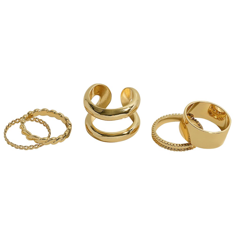 Emberly Gold Tone 5-Piece Twist Split Ring Set