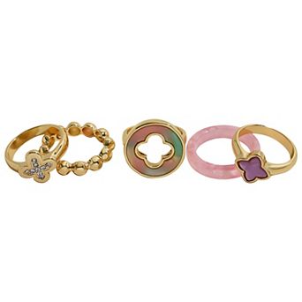 Emberly Gold Tone 5 pc Pastel Ring Set