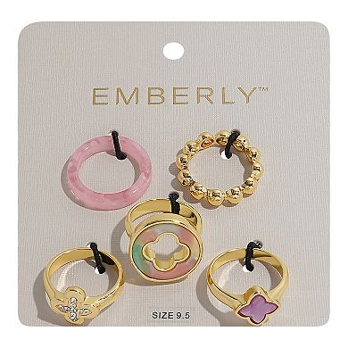 Emberly Gold Tone 5-Piece Pastel Ring Set